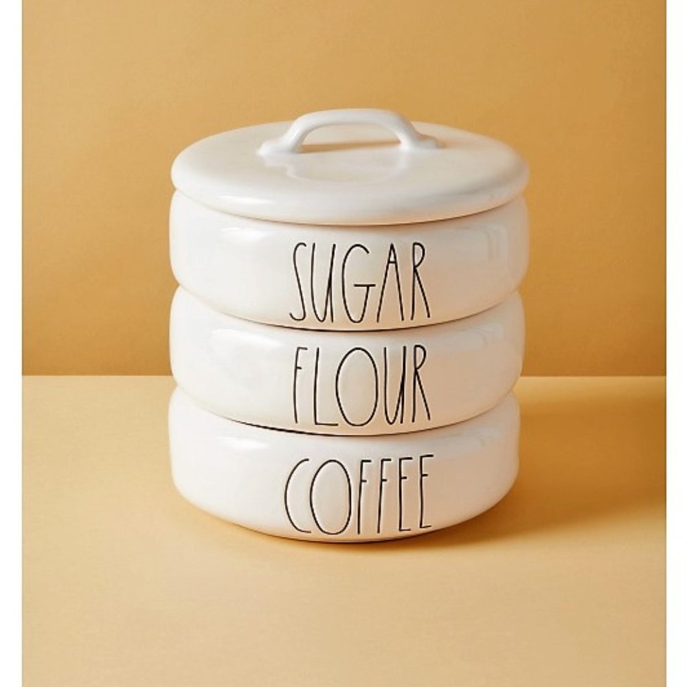 Rae Dunn Stacking Canister Set, 3 Tiered Design, 12" high x 9" Diameter